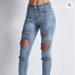 NWOT Rhinestone Fishnet Jeans